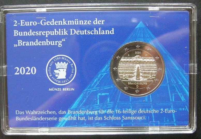(afbeelding voor) 2 Euromunt Duitsland 2020 Brandenburg in coincard